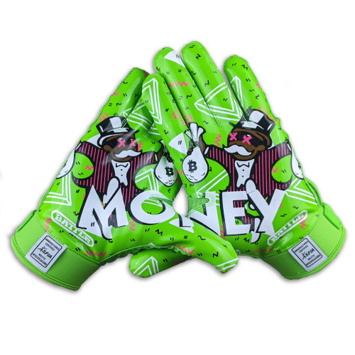 Green; Money Man 2.0 Receiver Football Gloves for Adult & Youth