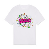 White; Graffiti T-Shirt - Modern streetwear tee by Battle Sports with pink 'BATTLE' graffiti lettering